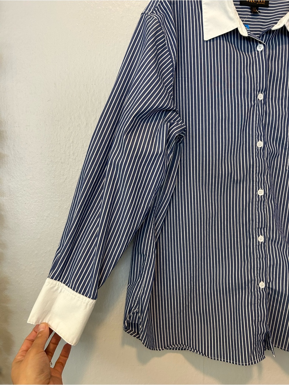 Truth Navy and White Pinstripe Button-Down Shirt with White Collar - Picture 5 of 12
